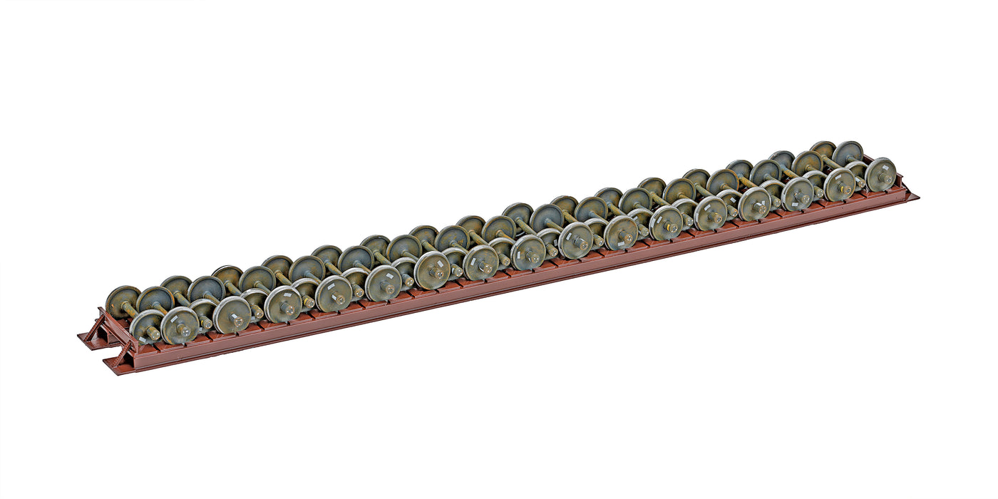 MINERAL BROWN WHEEL RACK FOR 75-FT CAR WITH 32 ASSORTED WHEELSETS