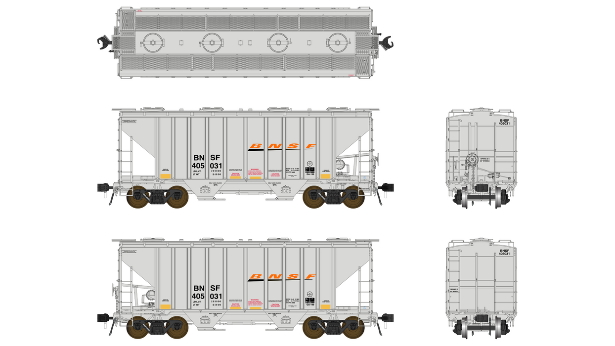 PS 3000CD Two-Bay Hopper Car - BNSF - Gray