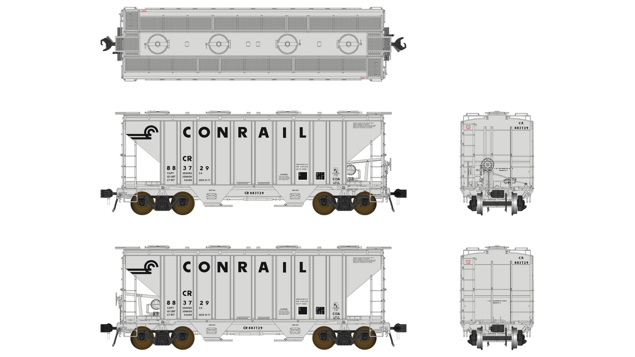 PS 3000CD Two-Bay Hopper Car - Conrail