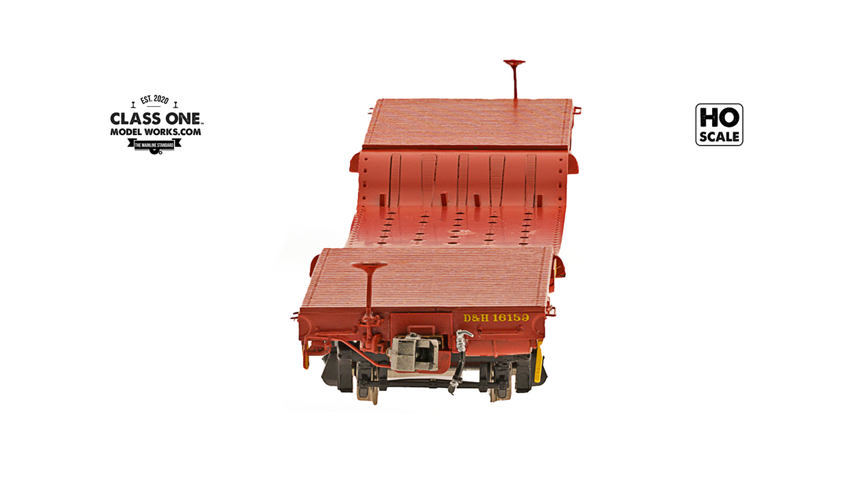 A back view of GSC Heavy Duty Flatcar Delaware & Hudson model in HO Scale by ClassOneModelWorks.com