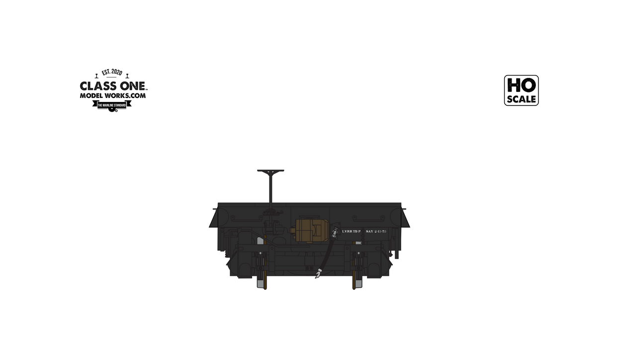 A back view of GSC Heavy Duty Flatcar Lehigh Valley model in HO Scale by ClassOneModelWorks.com