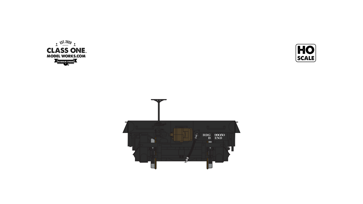 A back view of GSC Heavy Duty Flatcar Reading model in HO Scale by ClassOneModelWorks.com