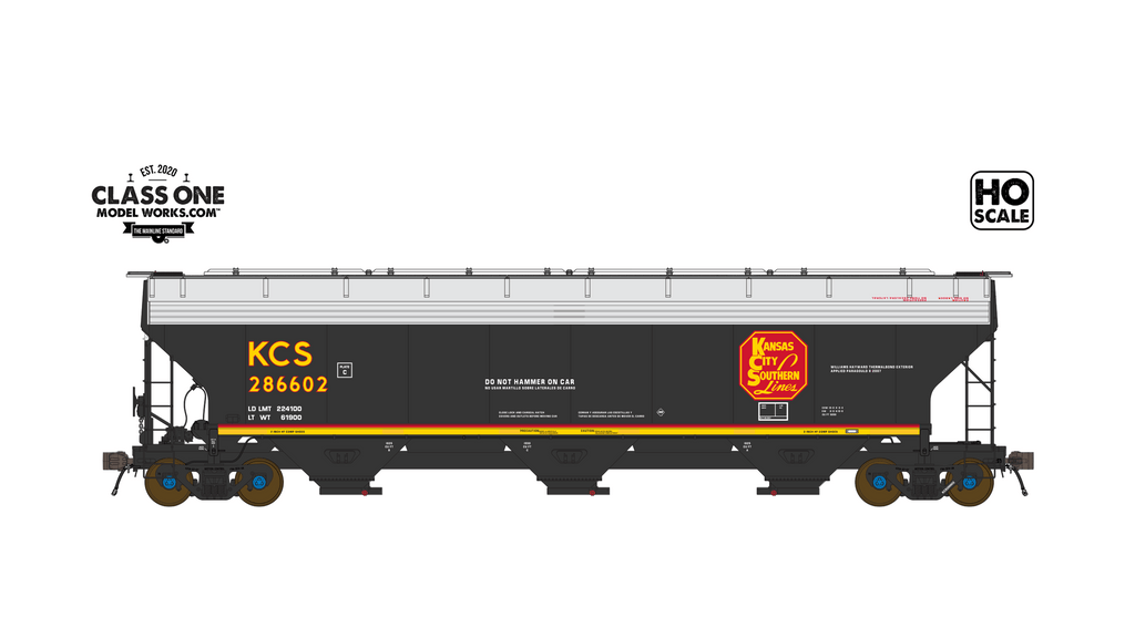 A sideview of the ARI 5200 Hopper Car - Kansas City Southern