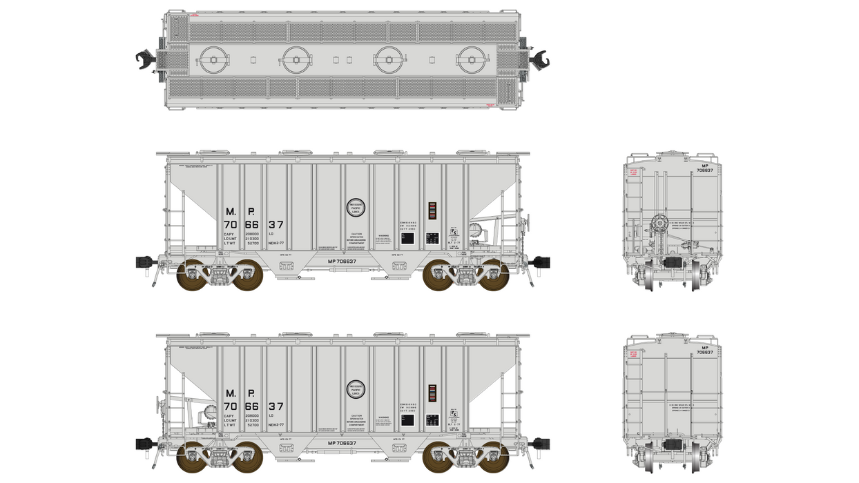 PS 3000CD Two-Bay Hopper Car - Missouri Pacific