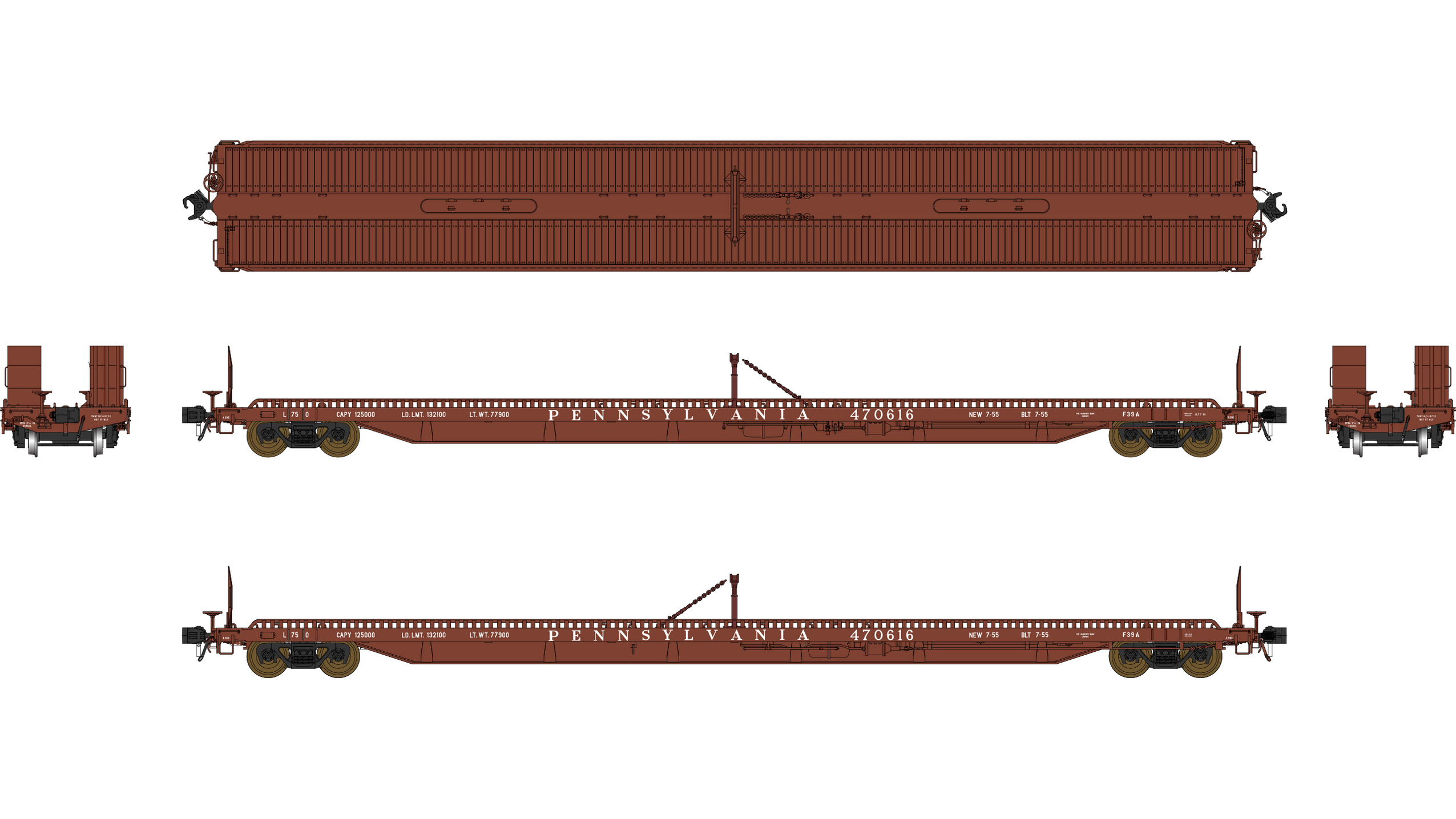 F39A Flatcar 75' - Pennsylvania — Class One Model Works