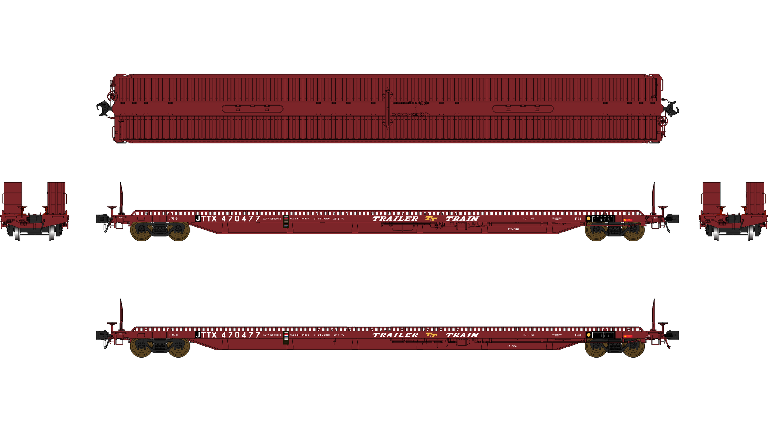 F39 Flatcar 75' - Trailer Train - JTTX — Class One Model Works