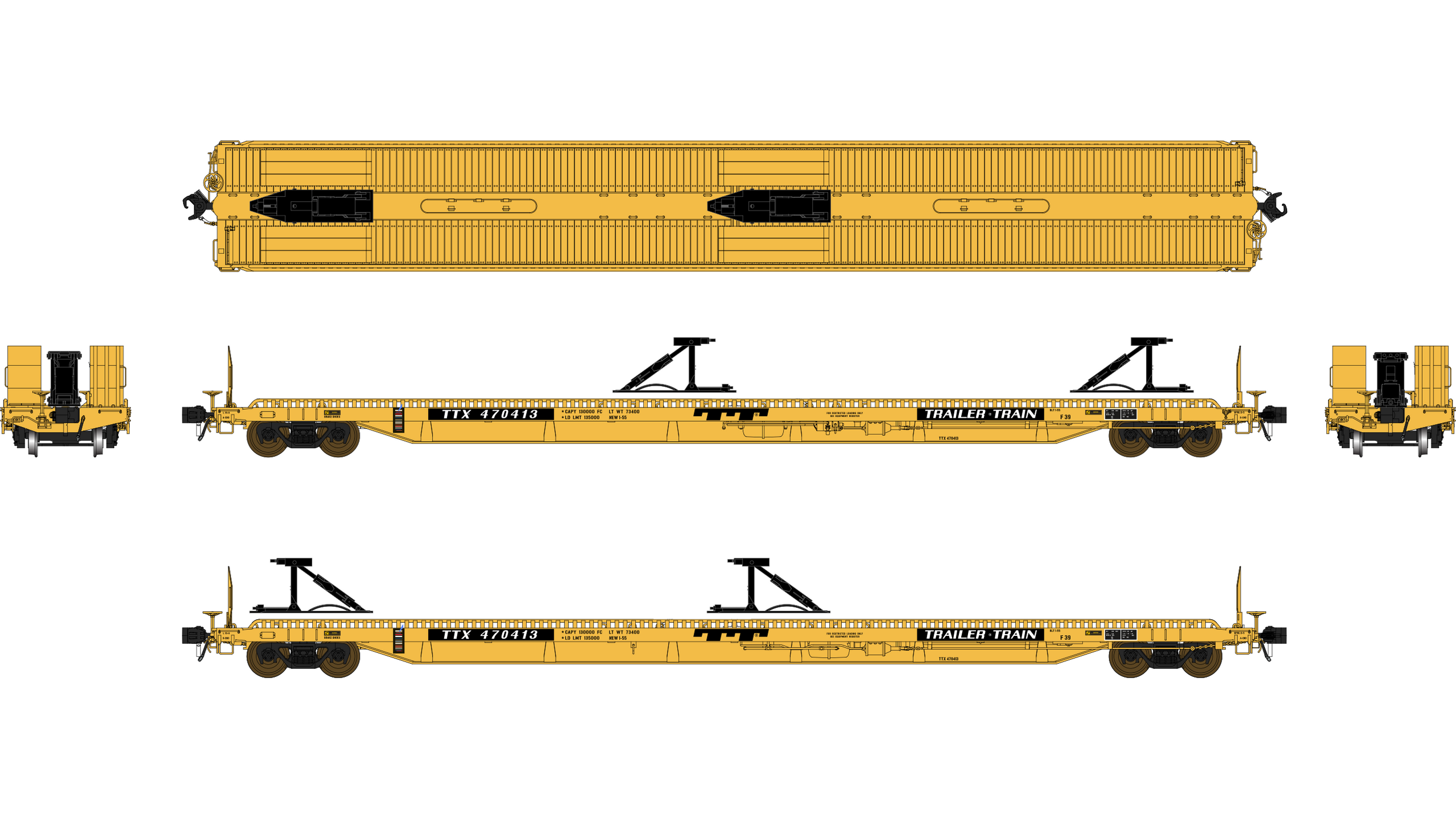 F39 Flatcar 75' - Trailer Train - TTX — Class One Model Works