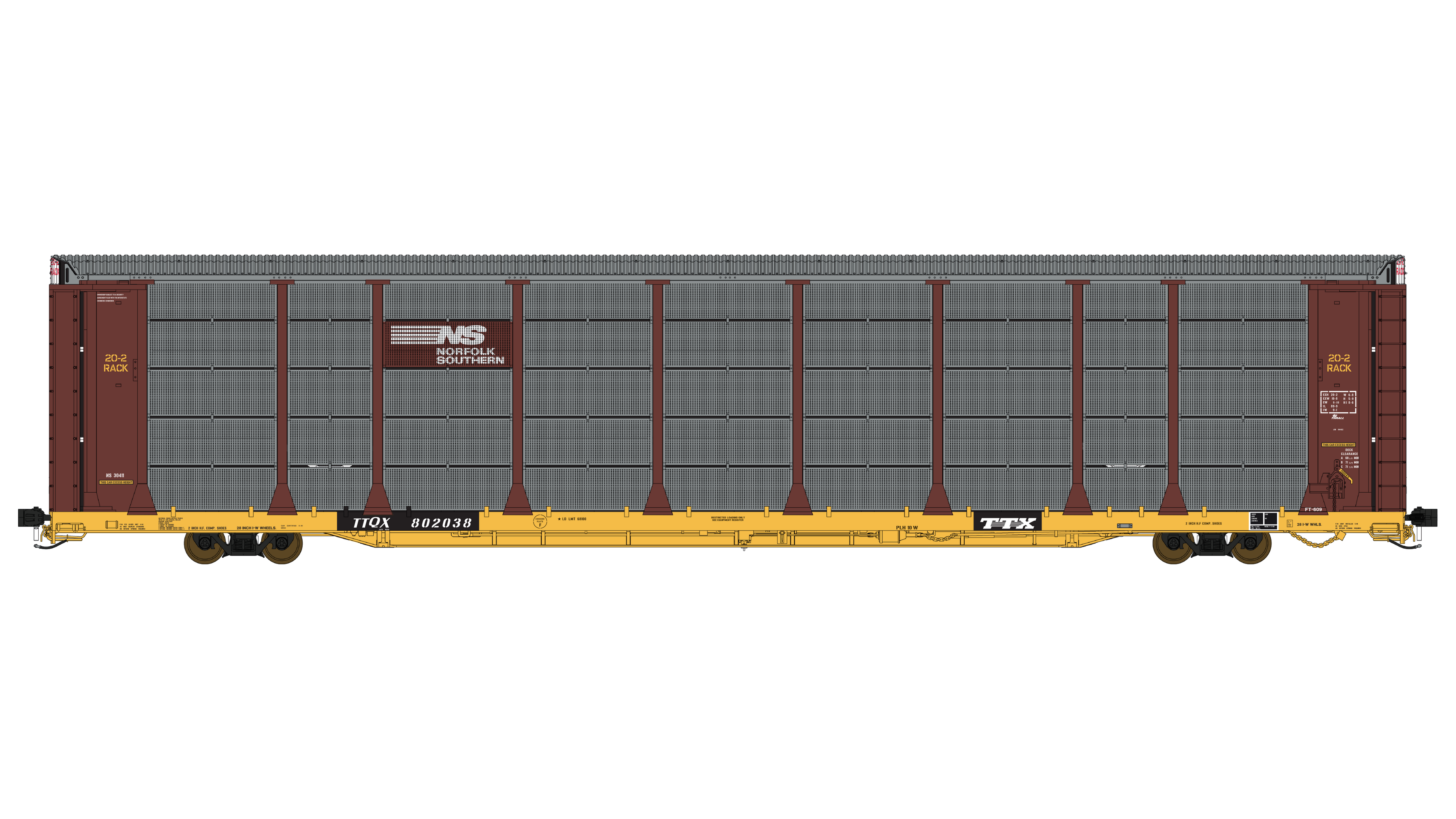 Auto Rack Side View Thrall 20-2 Autorack - Type B - Norfolk Southern — Class One Model Works