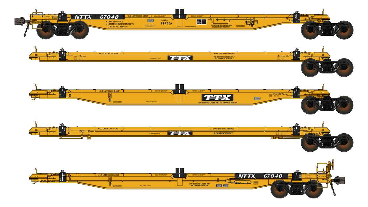 NTTX BSF50A COFC Spine Car - 5 Unit - TTX Logo
