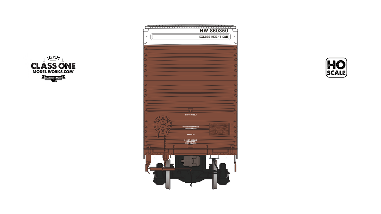 A back view of the Thrall 86’ Highcube Boxcar 4-door Norfolk & Western in Brown