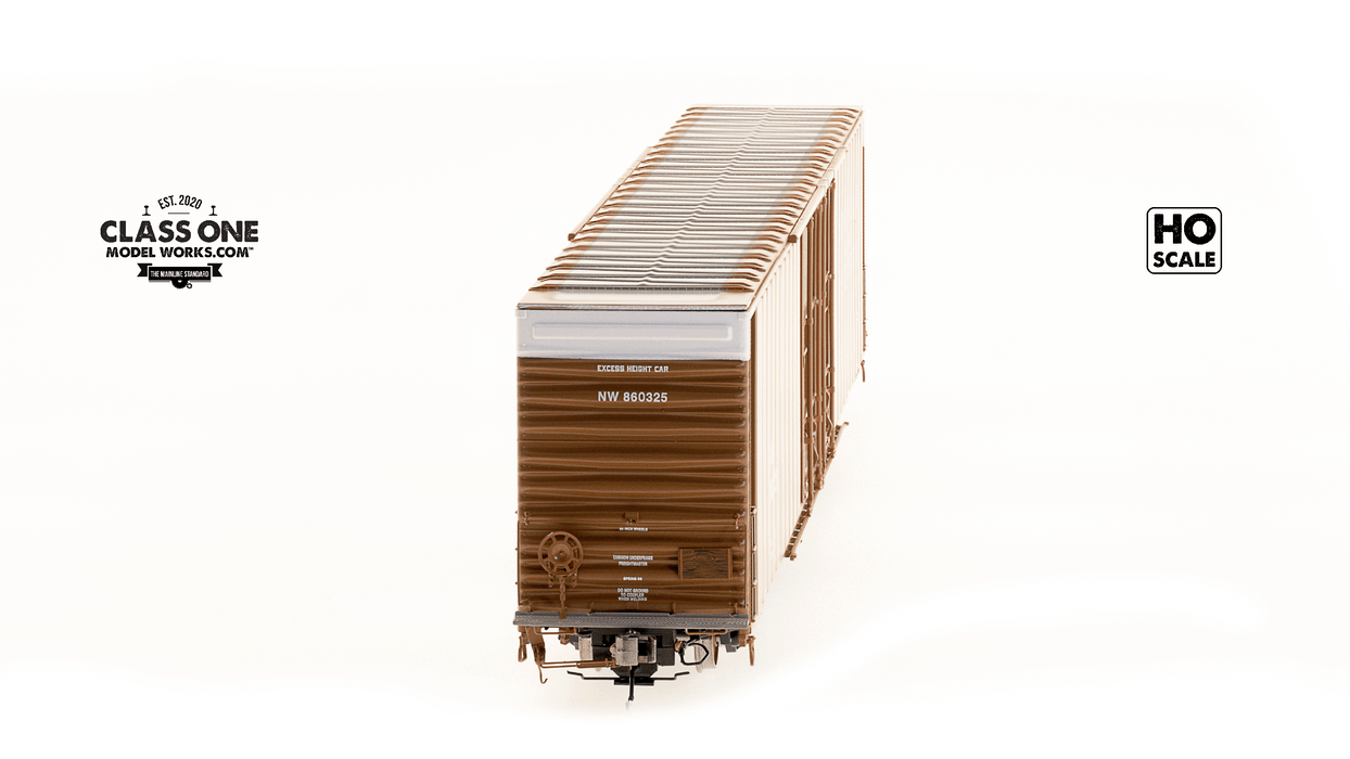 A back view of the Thrall 86’ Highcube Boxcar 4-door Norfolk & Western in Brown