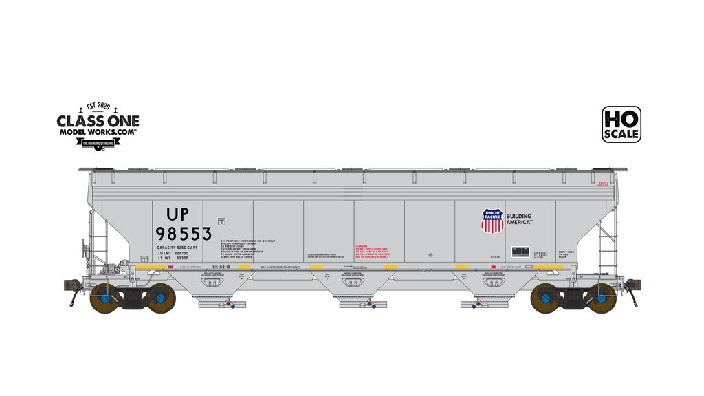 A sideview of the ARI 5200 Hopper Car - Union Pacific