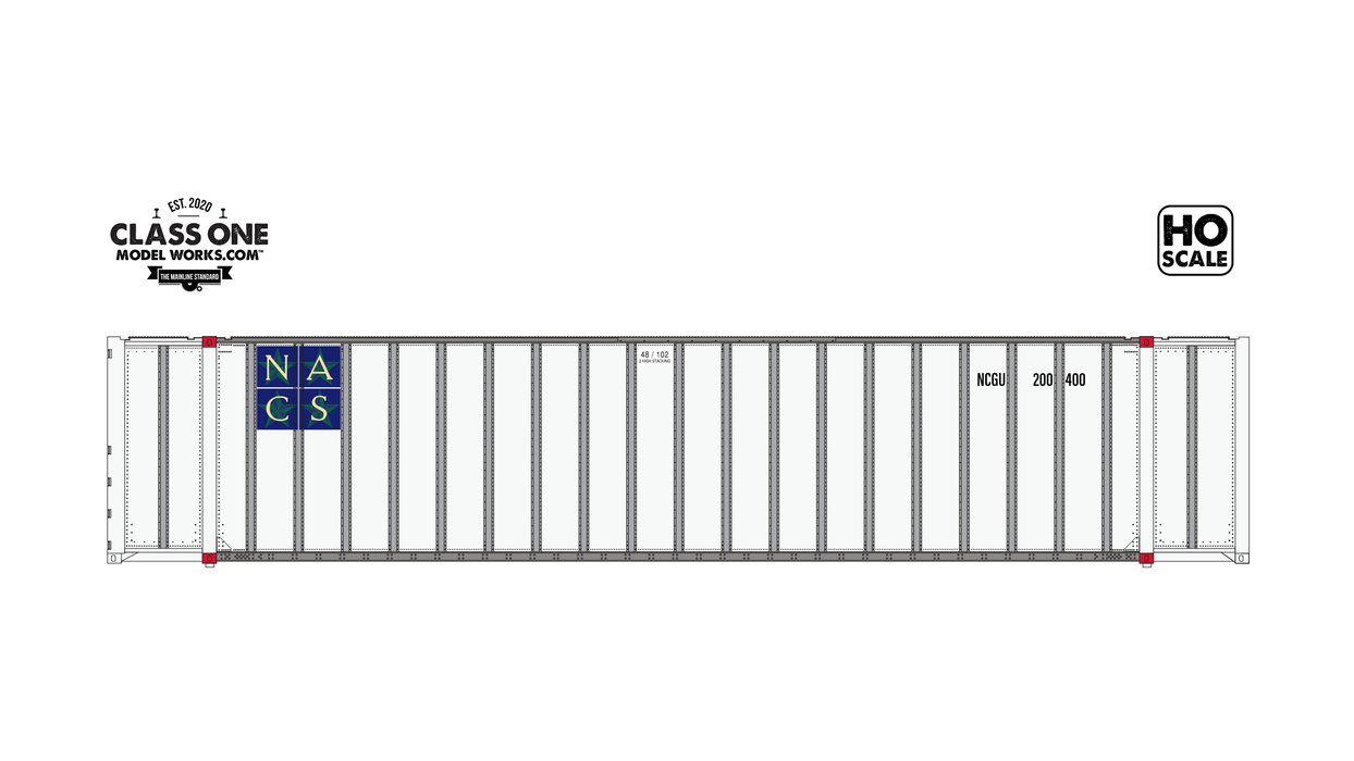 A sideview of the Hyundai 48' Exterior Post - N American Container System